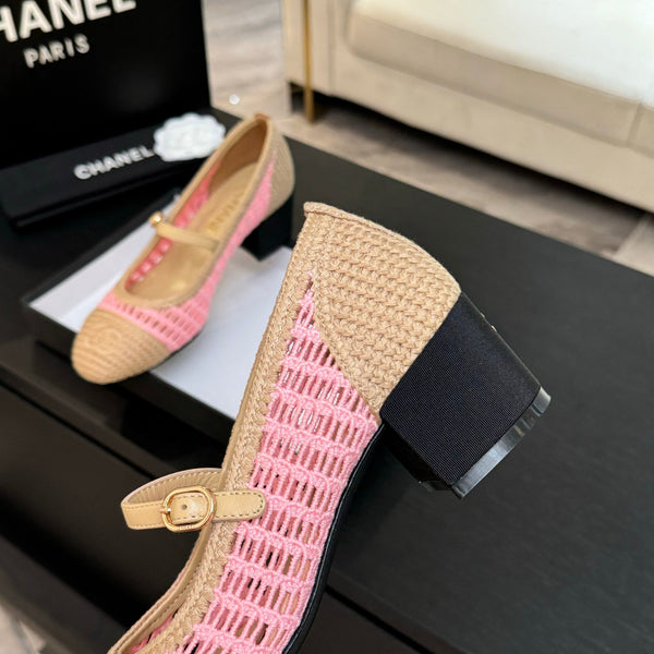 CC 25P Mary Jane 50mm Beige Pink Raffia 373788
