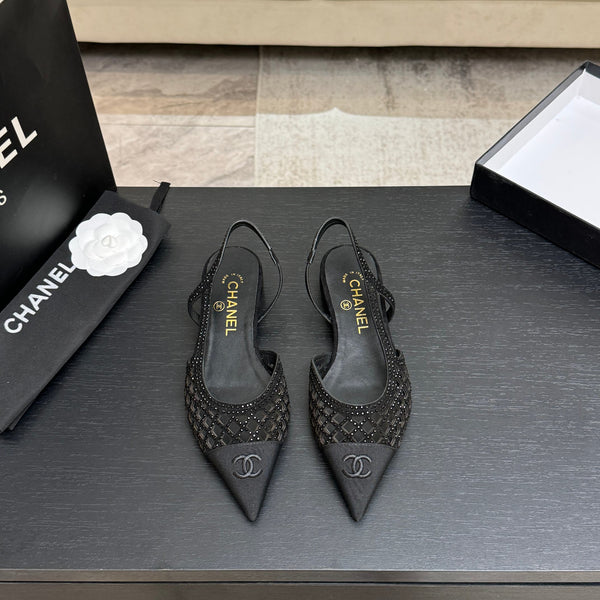 CC 26s Rhinestone Slingback Flat Shoe Black Suede Canvas 907696