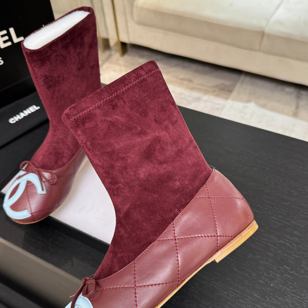 CC 26s Cap-Toe Sock Boots Burgundy Suede Leather 106822
