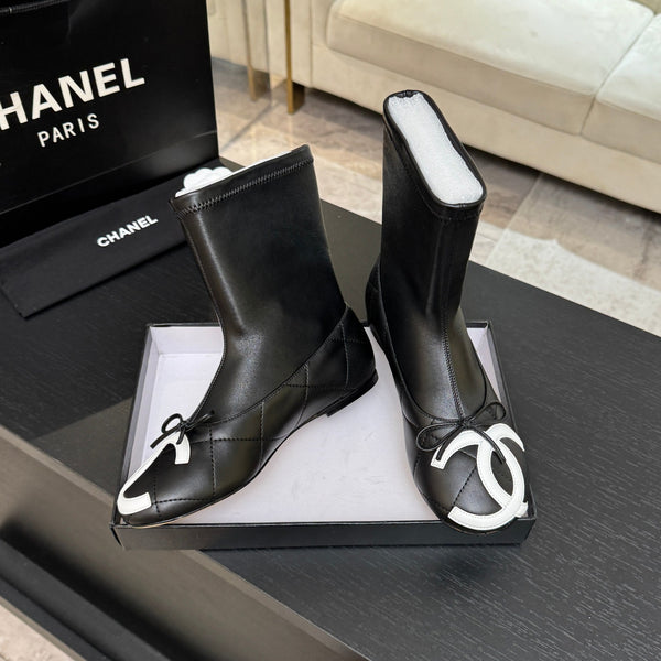 CC 26s Cap-Toe Sock Boots Black Calfskin Leather 106825