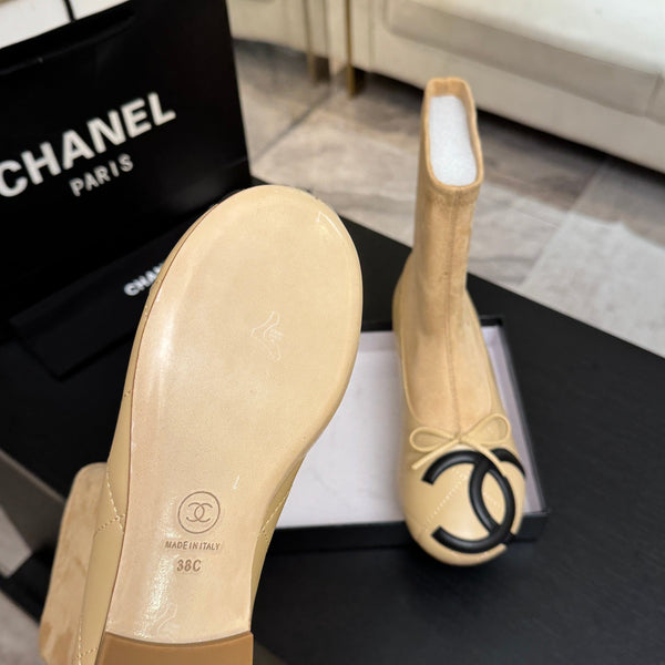 CC 26s Cap-Toe Sock Boots Apricot Suede Leather 106827