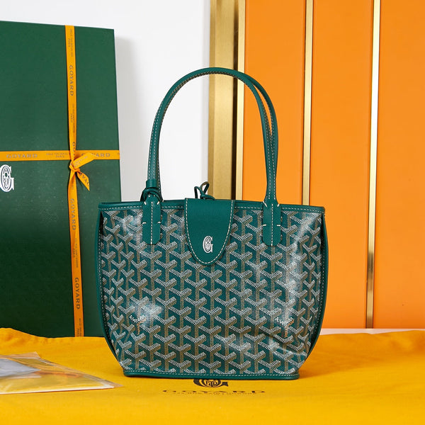 ANJOU MINI BAG 20 IN GREEN GOYARDINE CANVAS AND CALFSKIN WITH CARTOON PATCH