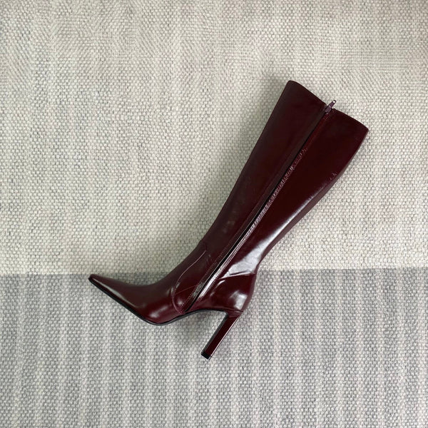 YSL Jill Boots 75mm Dark Red Smooth Calfskin 429098
