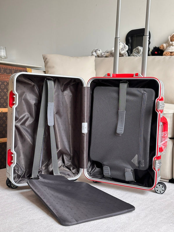 Rimowa 2025 Cabin Twist Suitcase 21inch Silver Red Aluminum 273826