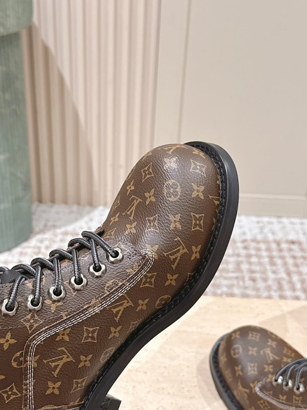 LV Ankle Boots Brown Black Monogram Canvas 555689