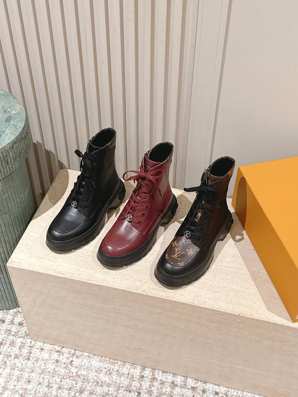 LV Squad Lace-up Ankle Boot 5cm Black Cowhide Monogram Canvas