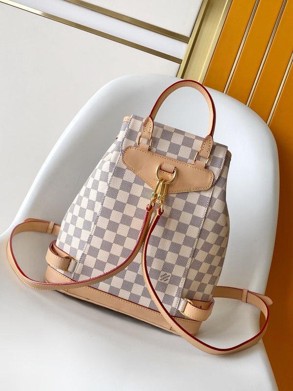 LV Montsouris PM Backpack Beige Damier Azur Pattern Canvas GHW