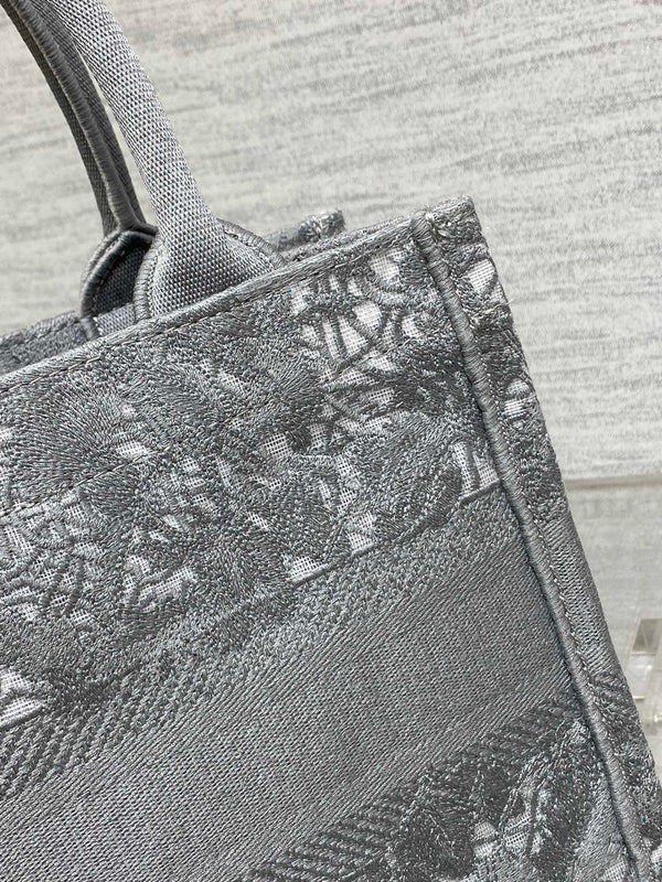 CD Small Dior Book Tote Scotland’s National Flower Pattern Grey Cotton