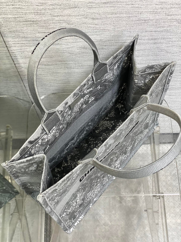 CD Large Dior Book Tote Scotland’s National Flower Pattern Grey Cotton