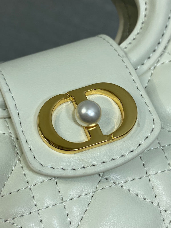 CD Jolie Top Handle Mini Bag 18.5cm White Cannage Lambskin GHW