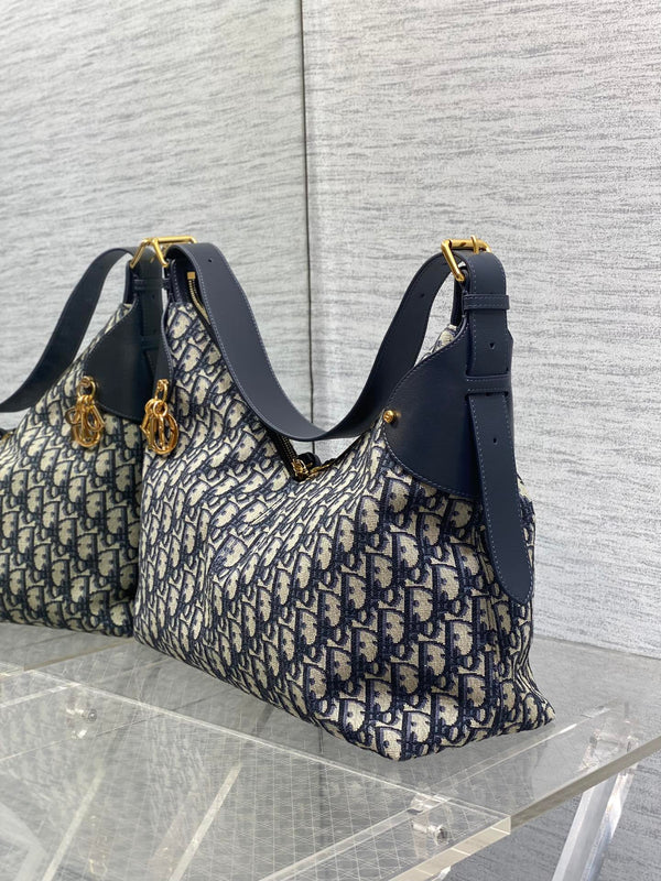 Dior 2025 Voyage Bag 34cm Navy Blue mix Beige Canvas Leather 270576