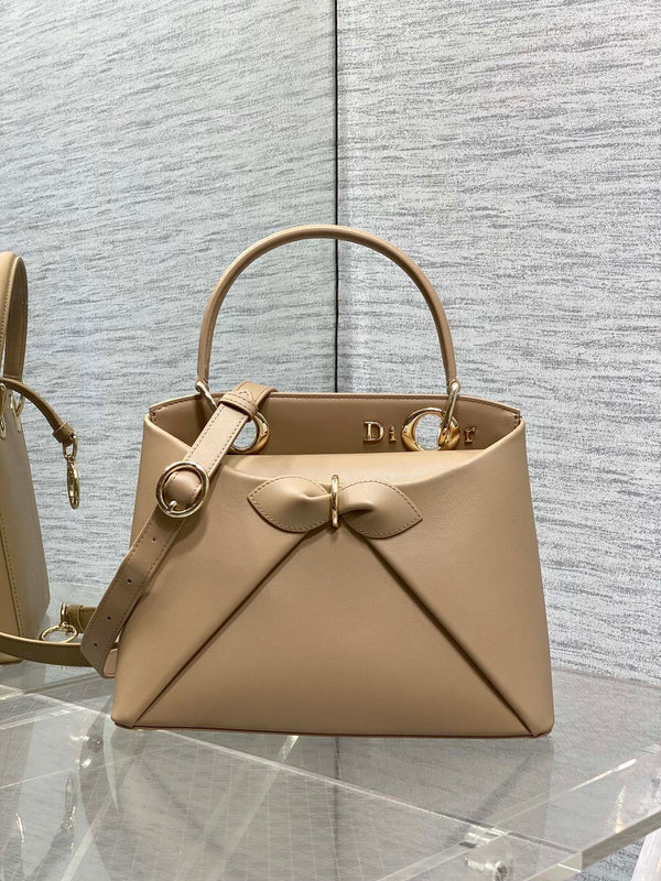 Dior 2025 Bow Bag 28cm Beige Leather 272513