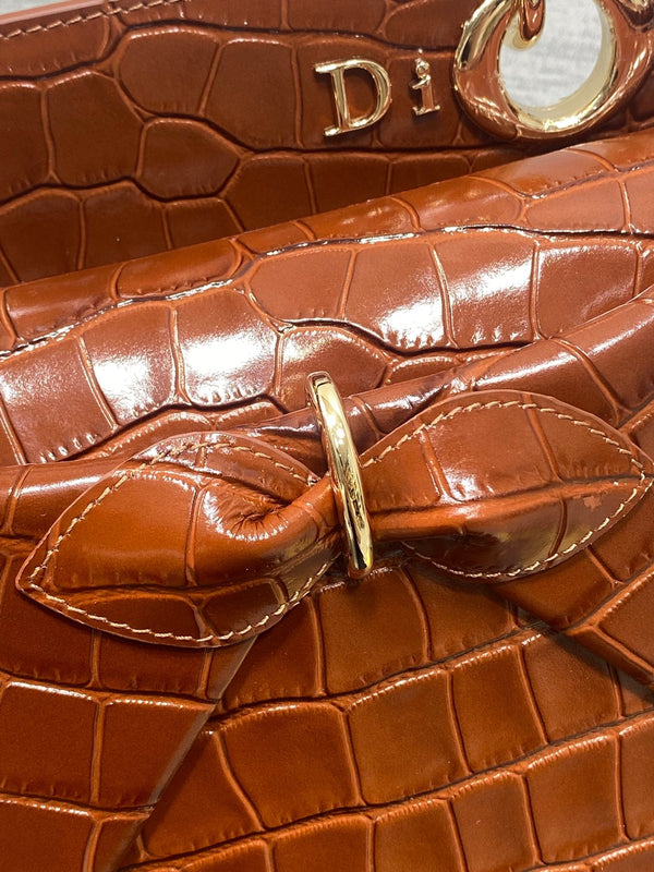 Dior 2025 Crocodile Pattern Bag 28cm Brown Leather 272523