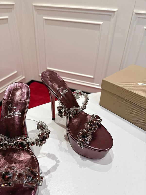 CL 26s Solo Zee Platform Sandals 16cm Burgundy Metallic Leather 912435