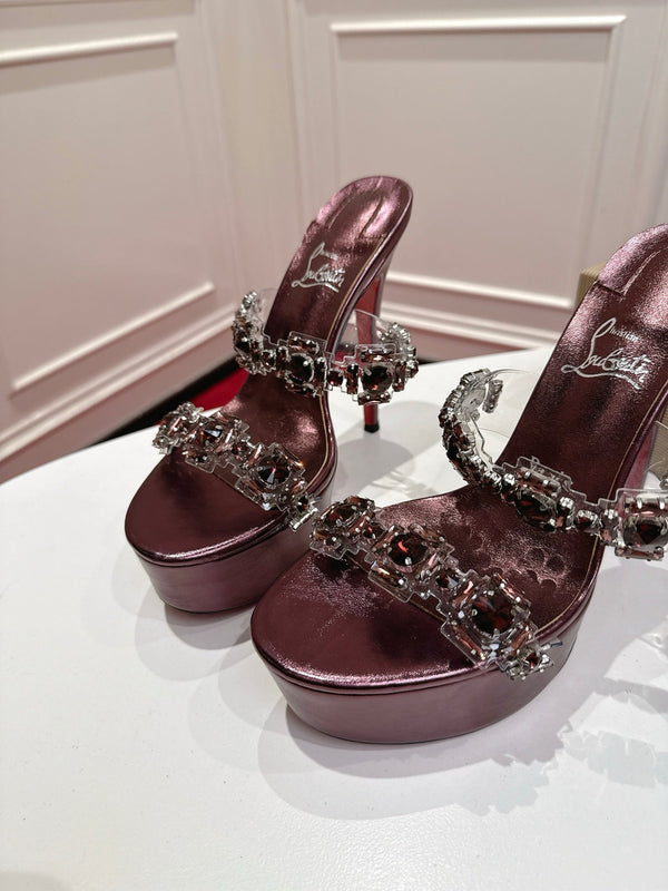 CL 26s Solo Zee Platform Sandals 16cm Burgundy Metallic Leather 912435