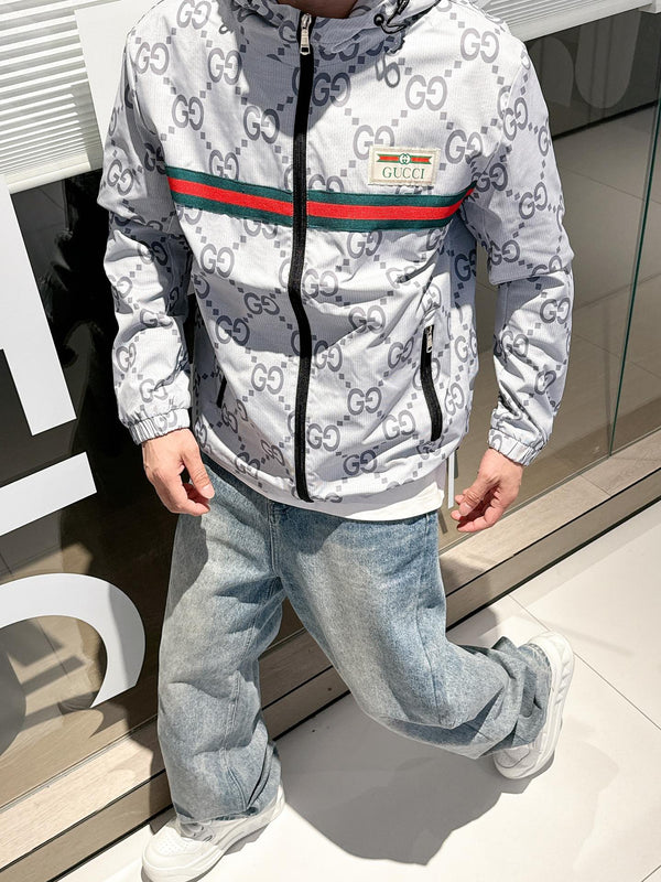 Gucci Men’s Reversible Ripstop Jacket Grey Nylon Fabric