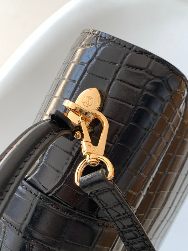 LV 25s Rose Des Vents Handbag 27cm Black Crocodile GHW