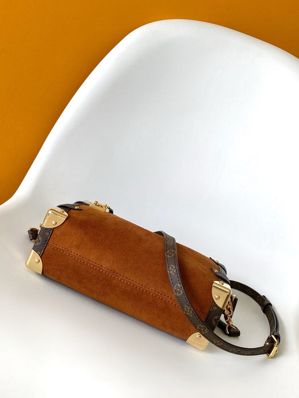 LV Side Trunk MM 23.5cm Brown Suede Canvas