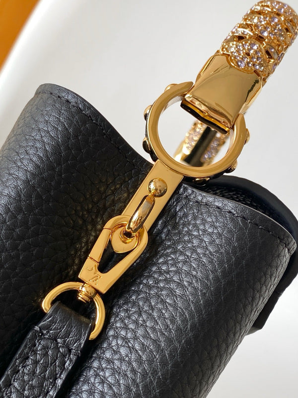 LV Capucines Mini Bedazzled Flower Handle Black Taurillon leather