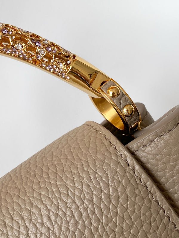 LV Capucines Mini Bedazzled Flower Handle Taupe Taurillon leather