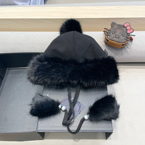 BEANIE HAT IN BLACK FLEECE AND WOOL 424308