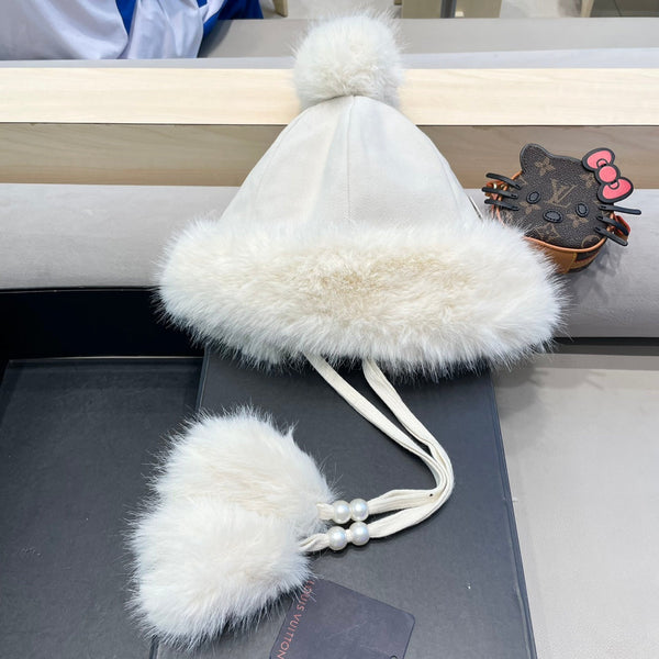 BEANIE HAT IN WHITE WOOL AND COTTON 419746