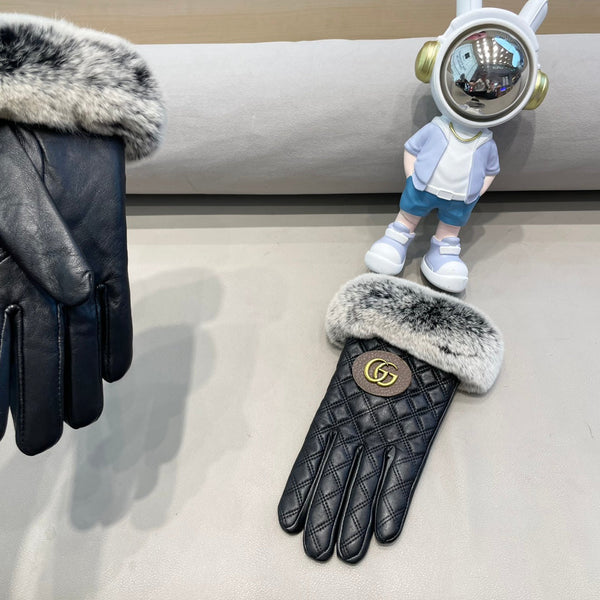 TOUCHSCREEN GLOVES IN BLACK LAMBSKIN AND RABBIT FUR 429210