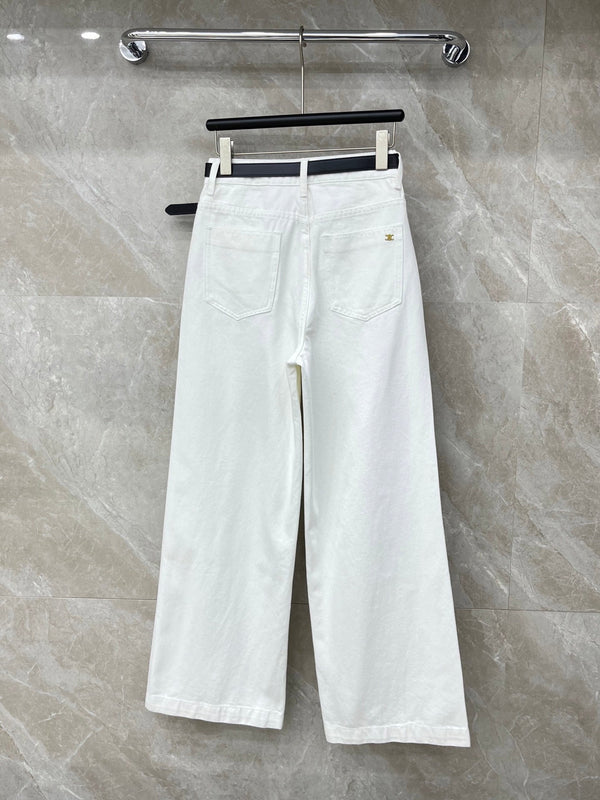 Celine 26S Patch Pocket Wide-Leg Jeans Cream White Demin 351184