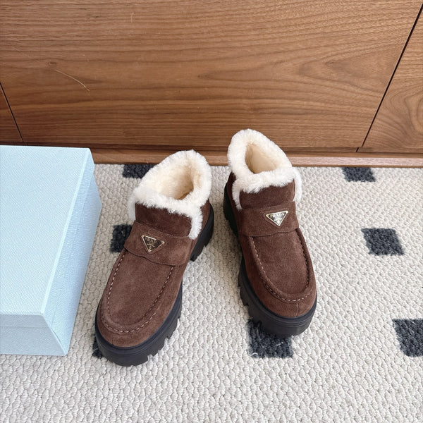 Prad Shearling Ankle Boots Dark Brown Suede Fur