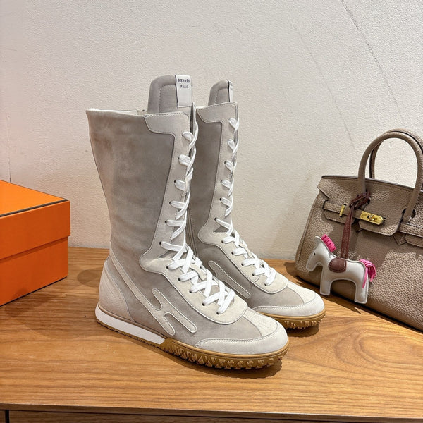 HM Lace Up Sneaker Taupe Calfskin Suede