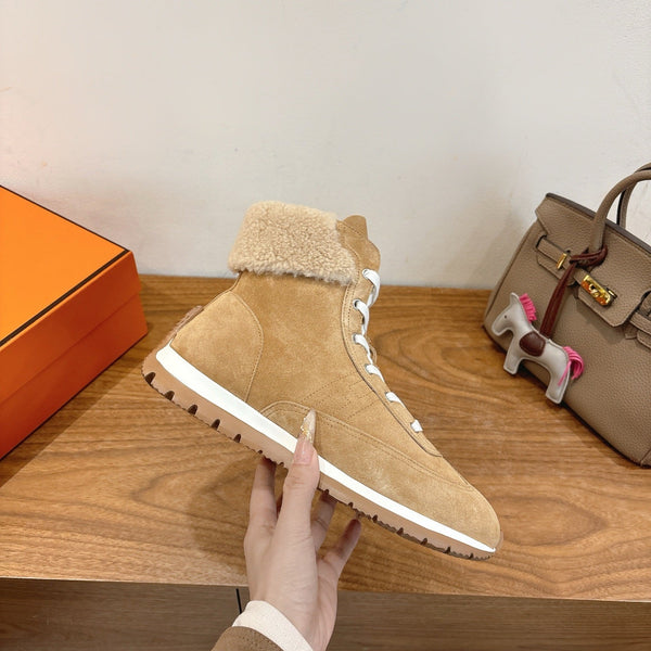 HM 26S Lieva Sneakers 3cm Light Tan Suede Shearling 110596