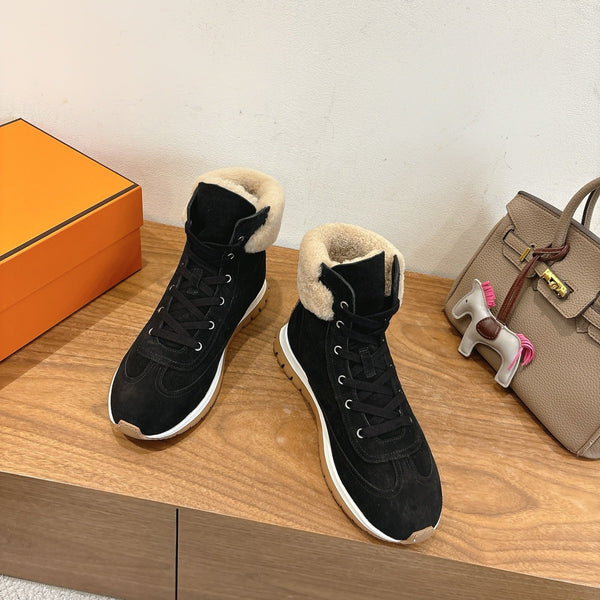 HM 26S Lieva Sneakers 3cm Black Suede Shearling 110595