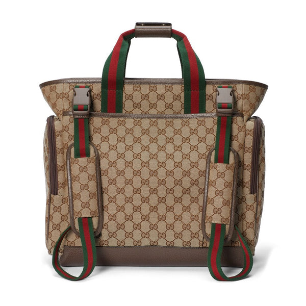 DIAPER BAG 40 WITH WEB IN BEIGE AND EBONY CANVAS MIX BROW CALFSKIN