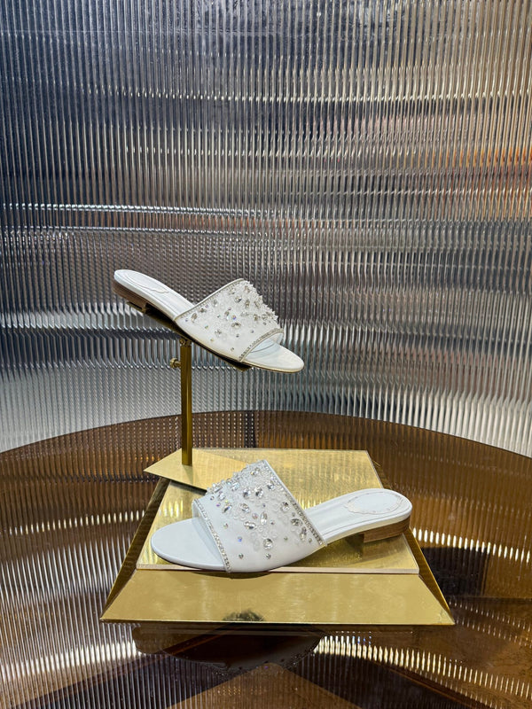 RC 25C Butterfly Flower Sandals Slippers White Sheepskin Rhinestone 275764
