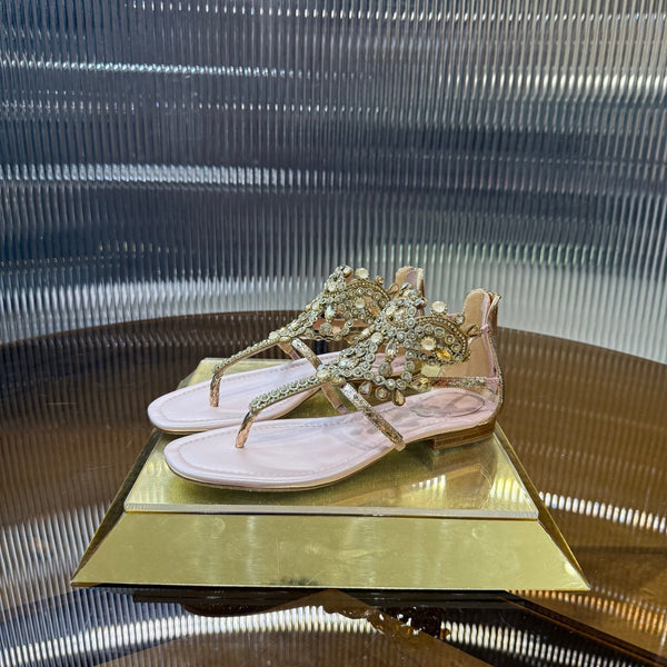 RC 25C Thong Diamond Sandals Pink Gold Sheepskin Rhinestone 339505