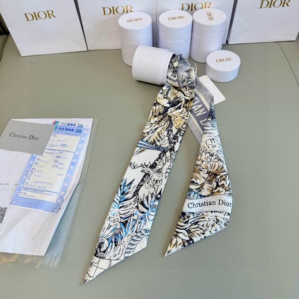 CD Twilly Mini Scarf 105cm Gray Colorful Mulberry Silk 945718