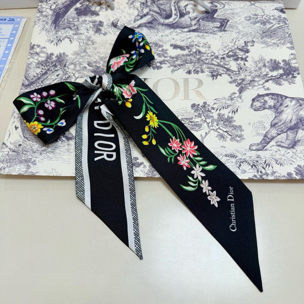 CD Twilly Mini Scarf 100cm Black Colorful Mulberry Silk 958859
