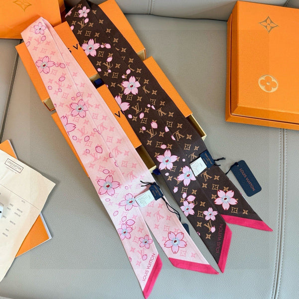 LV Twilly Scarf 120cm Pink Colorful Silk 965654