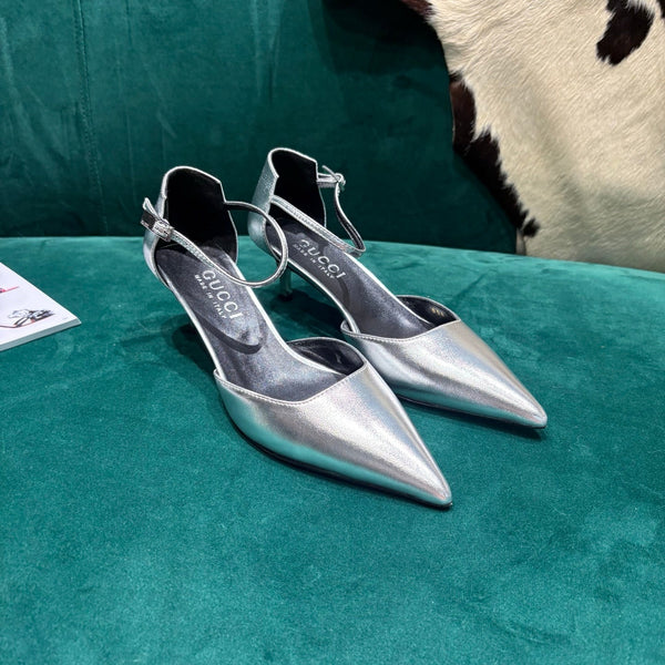 GG Bombshell Pump Sliver Laminated Leather 741248