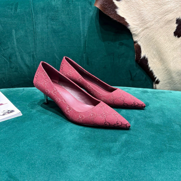 GG Pointed-Toe Slingback Rose Red Canvas 741267