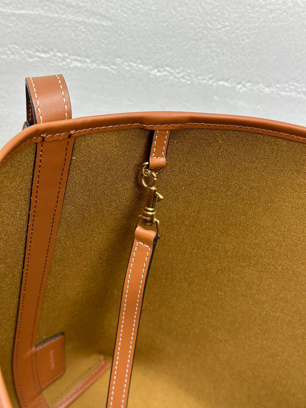 Celine Soft Shopper Bag in Triomphe Brown Black Canvas and Calfskin
