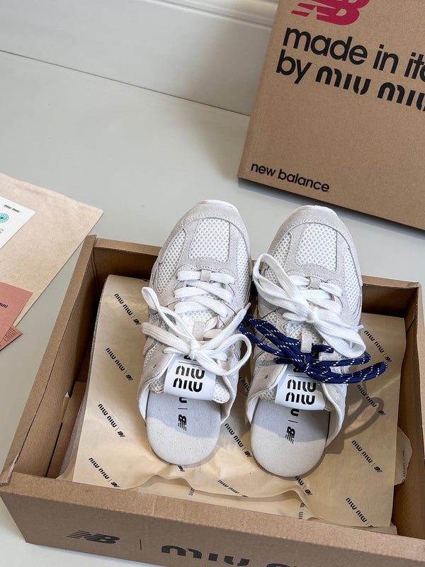 Miu x NB 530 SL Mules White Grey Mesh Suede 642519
