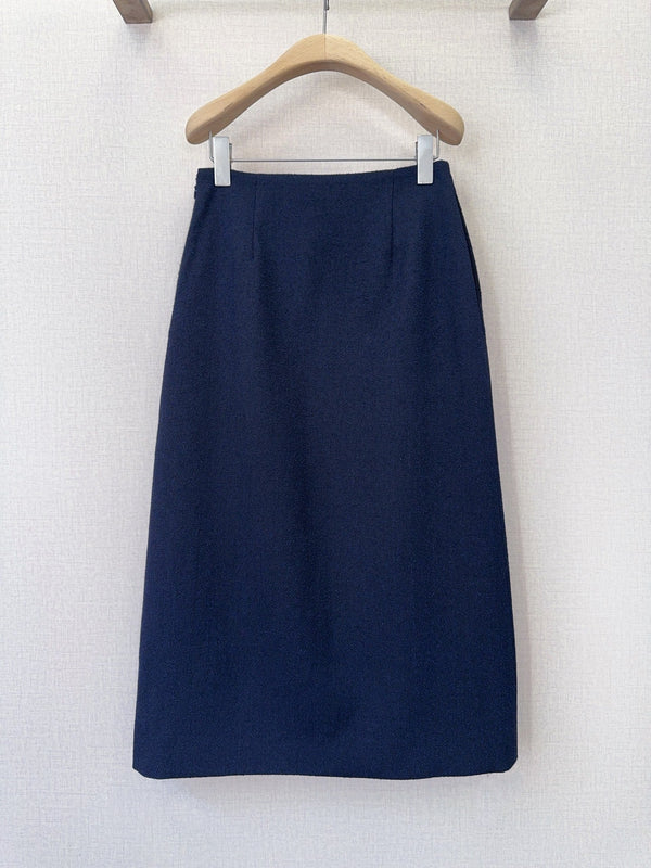 CD 26s High-Waisted Straight Skirt Navy Blue Wool Polyester 413217