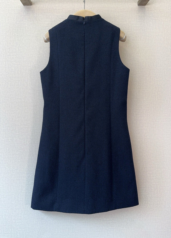 CD 26s Sleeveless Dress Navy Blue Wool Polyester 413216