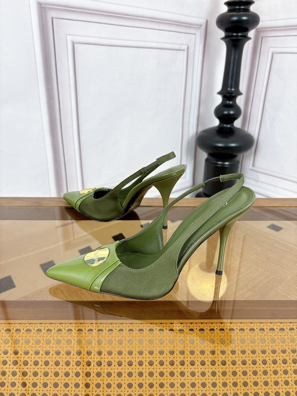 YSL Louis Slingback 10cm Olive Satin Patent Leather 932058