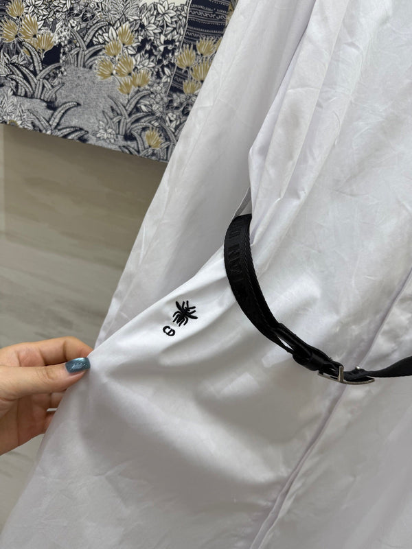 CD Belt Shirt Dress White cotton