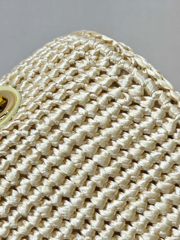 CC 26s Coco Beach 25.5CM Flap Bag Beige Raffia 143487