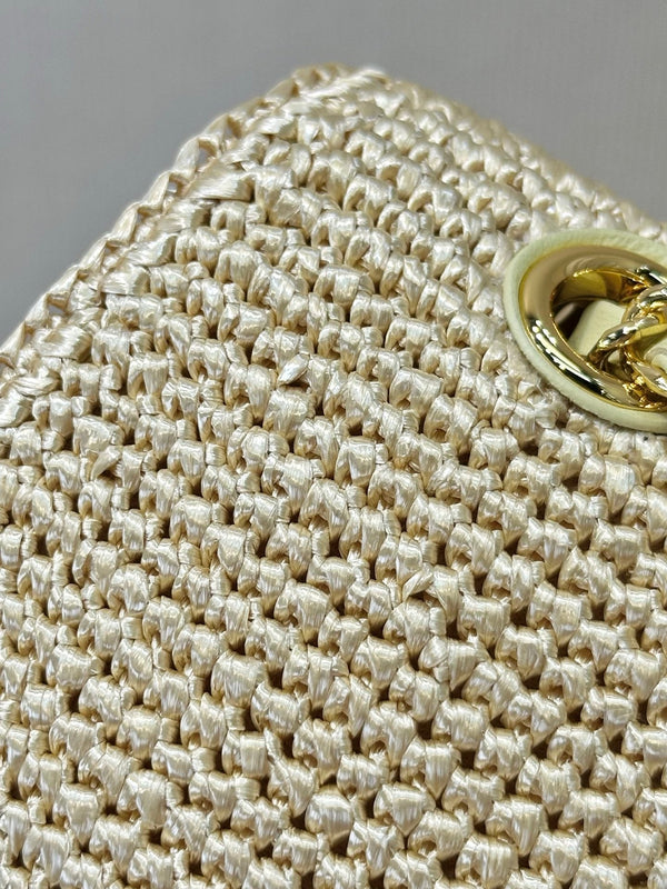 CC 26s Coco Beach 25.5CM Flap Bag Beige Raffia 143487