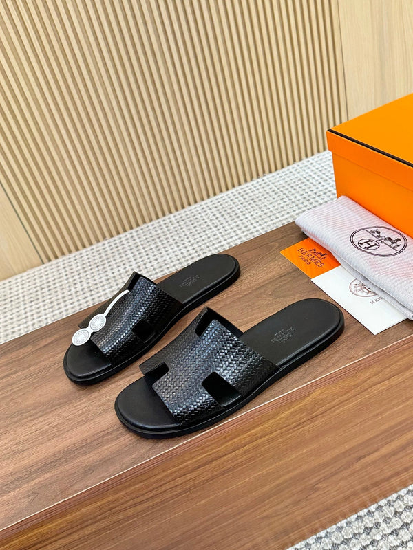 HM Men Izmir Sandals Black Embossed Leather 799285