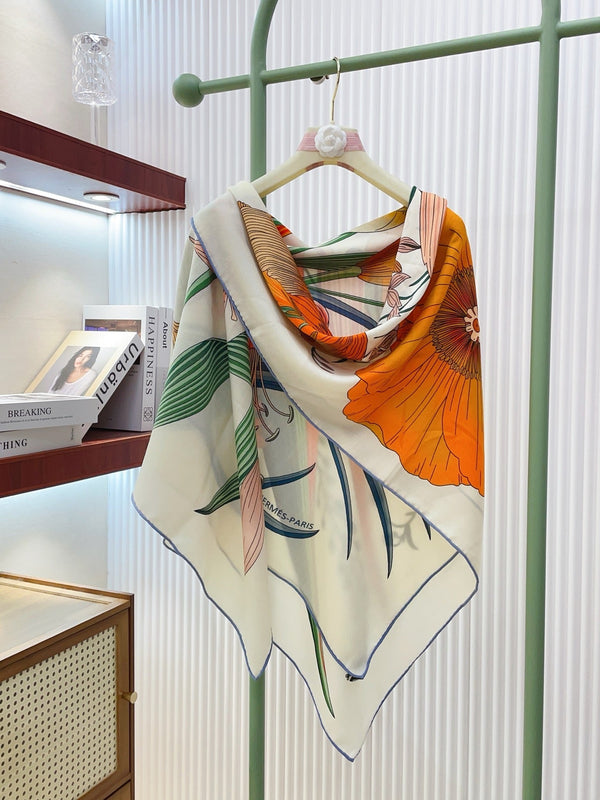 HM Bouquet Final Scarf 90 White Silk Cashmere 139461
